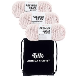 Premier Basix Chunky Knitting Yarn Blush 1145-19 (3-Pack) Same Dye Lot Chunky Bulky #5 Soft 100% Acrylic Bundle with 1 Artsiga Craft Bag