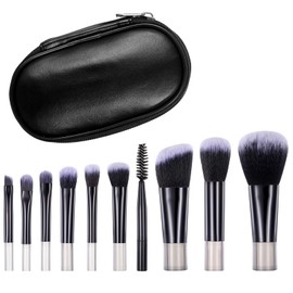 10 PCS Travel Makeup Brush Set, Portable Travel Size Mini Makeup Brushes Small Eye Shadow Make up Brush Set with Pouch for Women Girls Foundation Brushes Blush Powder Eye Shadow Cosmetics, Black