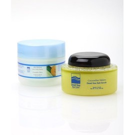 Dead Sea Spa Care, Body Scrub, 10 oz Cucumber/Melon Salt Scrub and 8 oz Cucumber/Melon Shea Body Butter, Dead Sea Salt Scrub, Salt Scrub, Dead Sea Products