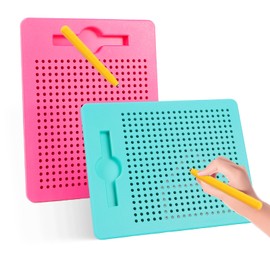 AIVORO Pack of 2 Children's Magnetic Drawing Boards: Children's Magic Magnetic Game - Small Magnetic Steel Ball Drawing Board with Pen, Magnetic Toy for Children from 3 Years (Rose Red, Green)