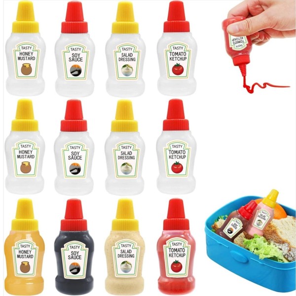 XKWIFO 12 PCS Mini Ketchup Bottles,25ml Condiment Squeeze Bottles, Plastic