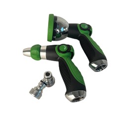 ATE Pro. USA - Garden Hose Nozzle Thumb Control On Off Valve- 10 Spray Patterns - Shower, Vertical, Stream, Center, Cone, Full, Jet, Mist, Flat, 1/2 Vertical - 2PC Combo Set - Heavy Duty Metal Design