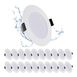 Grebeam Set of 20 LED spotlights, 230 V, LED recessed spotlights, flat, 5 W, 450 lm, IP44 LED spotlights, bathroom spotlights, neutral white, 4000 K, hole diameter 75-90 mm, ceiling light for living