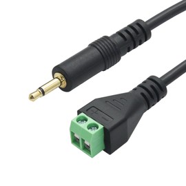 Riertostng 2Pcs 3.5mm Audio Terminal Block Connector, Gold Plated TS 2 Pole 1/8 inch Mono Male to 2 Pin Solderless Screw Terminal Female AUX Audio Adapter with Screwdriver