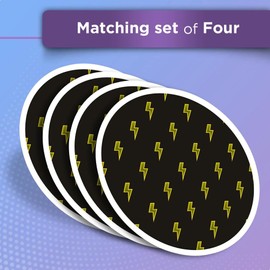 Vinyl Round Stickers (Set of 4) 10cm - Yellow Lightning Bolts Lightening Pattern for Laptops, Tablets, Luggage, Scrap Booking, Fridges #53588