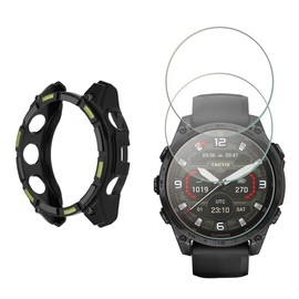 Watch Screen Protector Compatible for Garmin Tactix 8 AMOLED 51mm Smartwatch, 9H Tempered Glass Protective Film Full Coverage and Soft TPU Protective Case