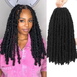 Forevery Butterfly Locs Crochet Hair 18 Inch Fairy Butterfly Locs 6 Packs Distressed Locs Pre Looped Crochet Hair for Black Women Crochet Butterfly Locs for Daily (18 Inch, 6 Packs, 1B)