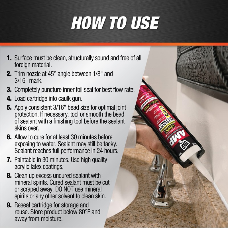 DAP 7079800762 AMP Advanced Kitchen/Bath White Adhesive Caulk, 9-oz