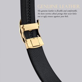 VANNANBA Mens Ratchet Belt Fashion Casual Leather Designer Belts with Automatic Buckle(28"-34" Waist Adjustable,Gold)