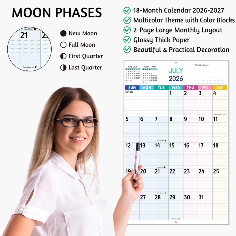2026-2027 Wall Calendar - Large Print Calendar, 18 Monthly Calendar,