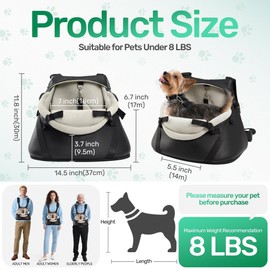 YUDODO Small Dog Car Seat Under 8lbs Luxury PU Leather Dog Booster Seat with Safety Belt, Soft Cushion, Can be Used as Pet Front Carrier Backpack Black