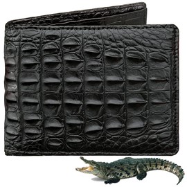 Genuine Crocodile Leather Men's Wallet, Crocodile Leather Bifold Genuine Leather and Ostrich Leather Wallet #Men's Wallet, Popular, Bifold black unpaired