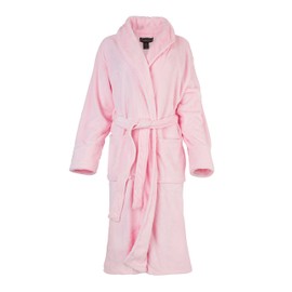 Fasciino Women's Full Length Shawl Collar Velour Microfiber Fleece Bathrobe Spa Robe (Pink)