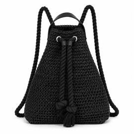 Eiyye Woven Straw Backpack for Women Paper Rope Drawstring Backpack Purse with Shoulder Straps & Top Handle Lightweight Summer Travel Bag