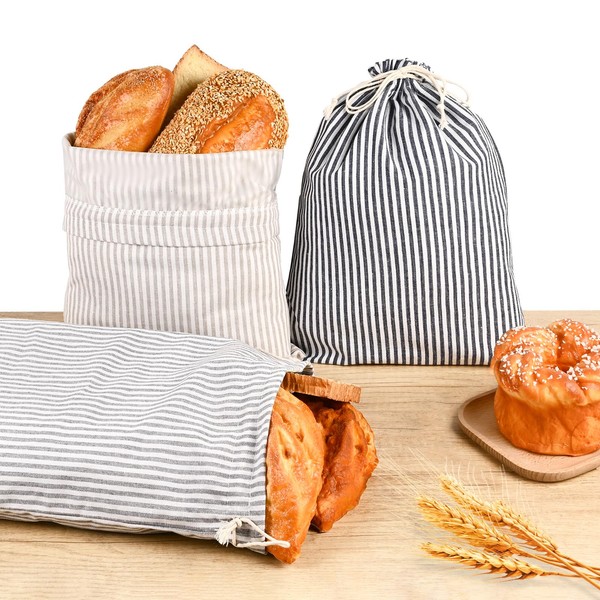BIEOFFEI 3 Pack Sourdough Bread Bags Linen Bread Bags for
