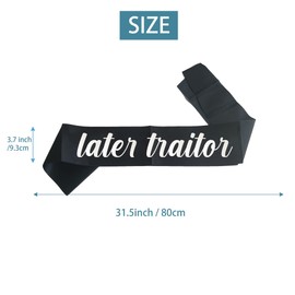 Joyiou Later Traitor Sash, Going Away/Moving/Job Change/Relocating Party Sash for Women Men, Funny Last Day Office Party Gifts Decor Supplies Favors (Black Sash with Silver Glitter Lettering)