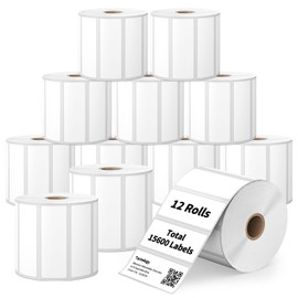 12 Rolls 3" x 1" Direct Thermal Labels - 15600 Barcode & Postage FBA Address Label - Adhesive & Perforated - Compatible with Rollo, Zebra, Munbyn, Polono, and More Desktop Printers