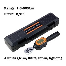 Generic Digital Torque Wrench, 3/8” Drive 1.8-60Nm Torque Wrench, 16-531 inch pound Torque Wrench, Buzzer & LED Alarm, 1.33-44.25ft-lbs, 4 Units N.m lbf-ft lbf-in kgf-cm, 3 Modes, Calibrated