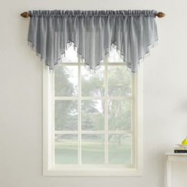 No. 918 Erica Crushed Voile Ascot Beaded Sheer Rod Pocket Curtain 3-Piece Set