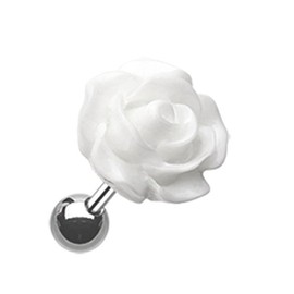 Dainty Flower Rose Cartilage Tragus Earring Surgical Steel Size 18GA 1/4" Little Aiden (White)