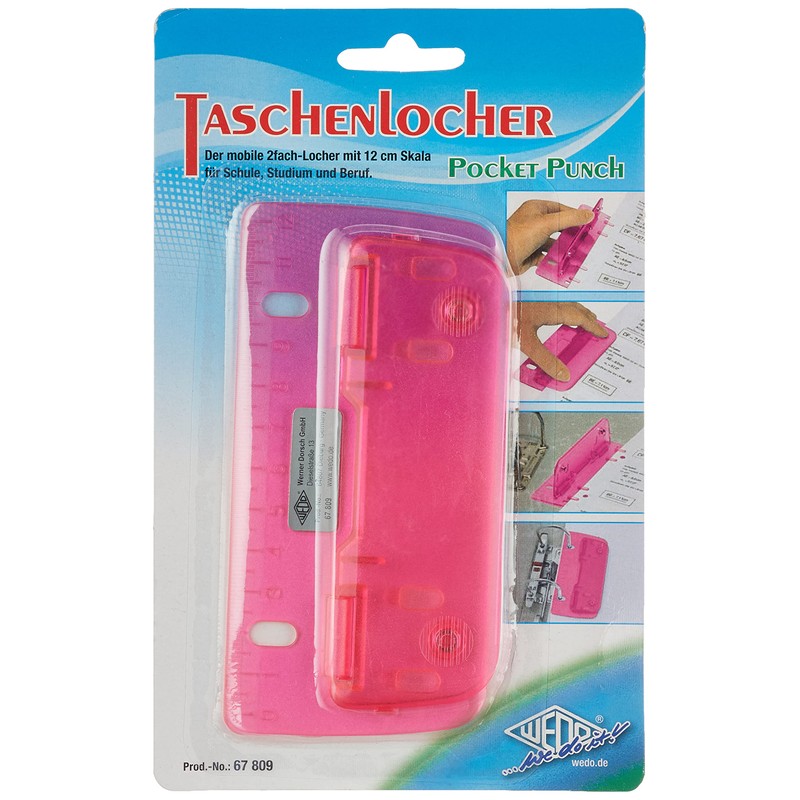 Wedo 67809 2-Hole Pocket Puncher, Made of Plastic, For Filing,