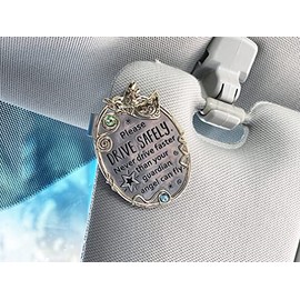 Please Drive Safely Never Drive Faster Than Your Guardian Angel Can Fly Car Charm Sun Visor Clip Religious Gifts for Christians or Catholics, Charms for Travel Protection | Festive Bag & White Box