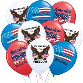 30 Pcs USA 250th Anniversary Balloons – Patriotic 1776-2026 America 250 Years of Freedom Balloons with American Flag Eagle We The People Print, Independence Day, 4th of July, USA 250 Party Supplies
