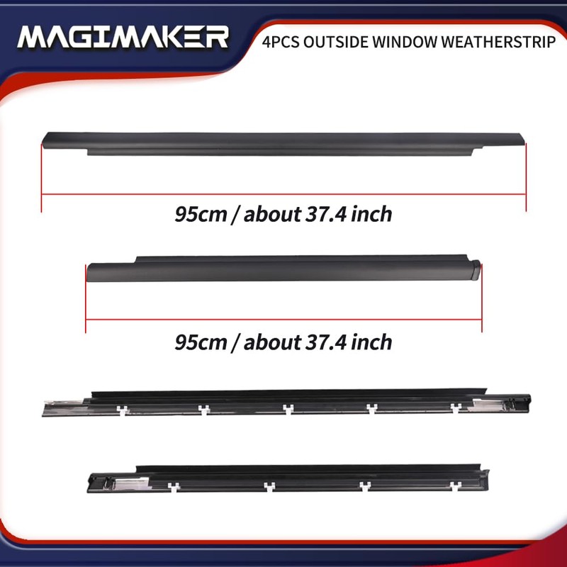 Magimaker 4pcs Outside Window Seals Weatherstrip Trim Molding 75710-0C010 75720-0C010