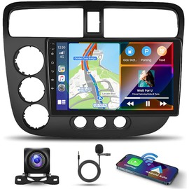 9" Android 13 Car Stereo Receivers w/CarPlay &Android Auto for Honda Civic 2000-2005 Double Din HD Touch Screen Car Multimedia Player with GPS Navi WiFi SWC FM Mirror Link Split Screen(2+32G)