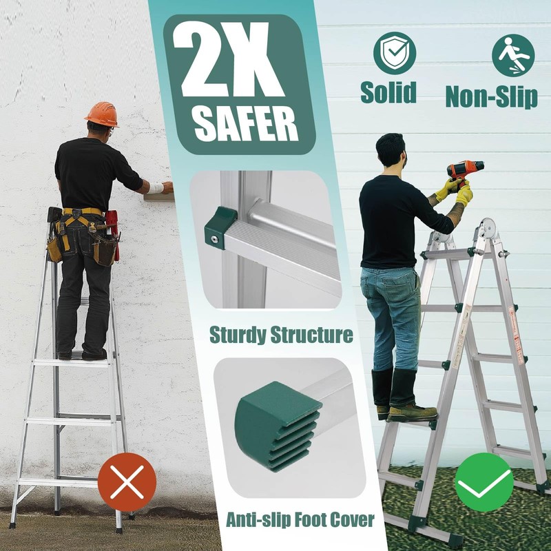 Ladders 17 FT, A Frame 5 Step Extension Ladder, Multi