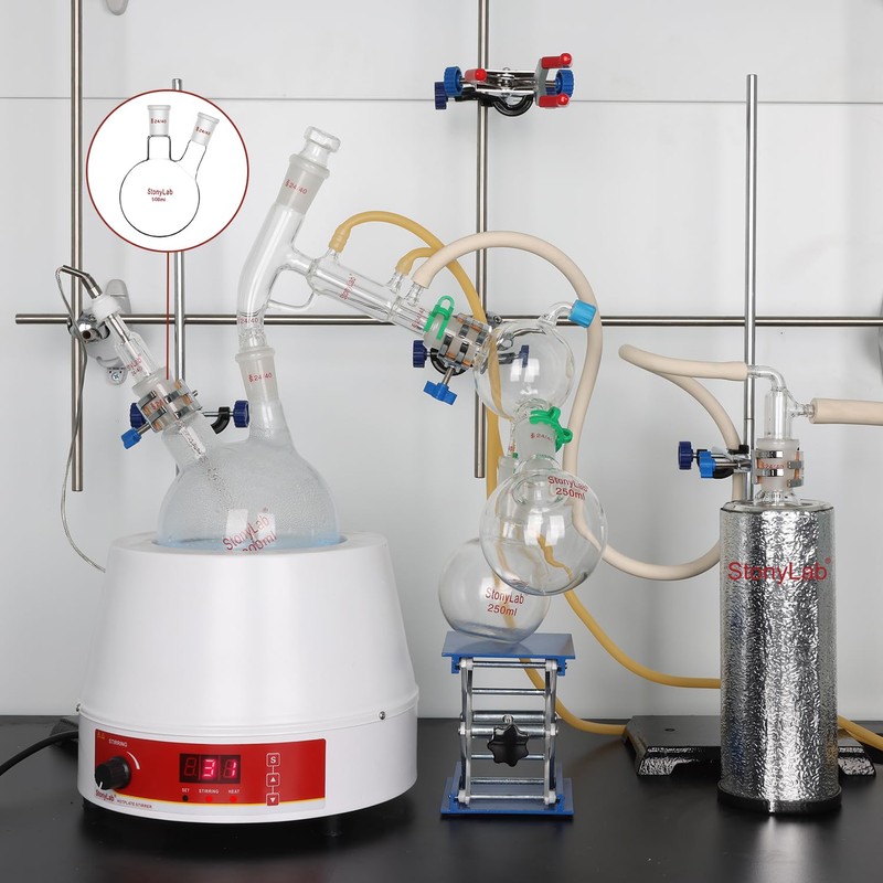 StonyLab Glass 2 Neck Round Bottom Flask RBF, with 24/40