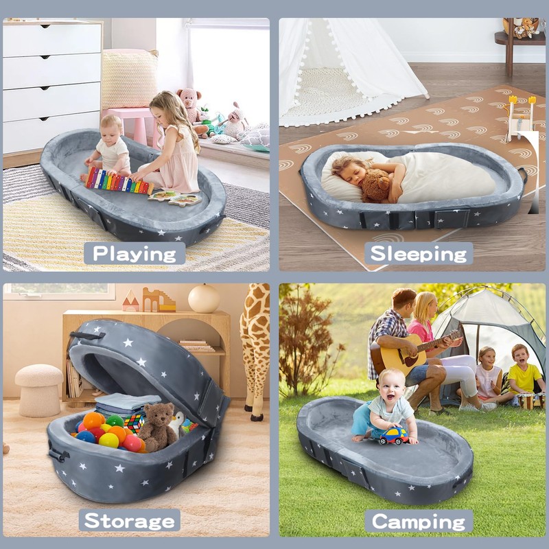 byojia 2in1 Portable Toddler Floor Bed, Foldable Toddler Travel Bed,
