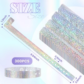 Henoyso 300 Pcs Holographic Plastic Wristbands for Events Party, 3/5'' x 9.84'' Waterproof Durable Adjustable Wrist Bands for Waterparks Concerts Conferences Security Admission(Silver)