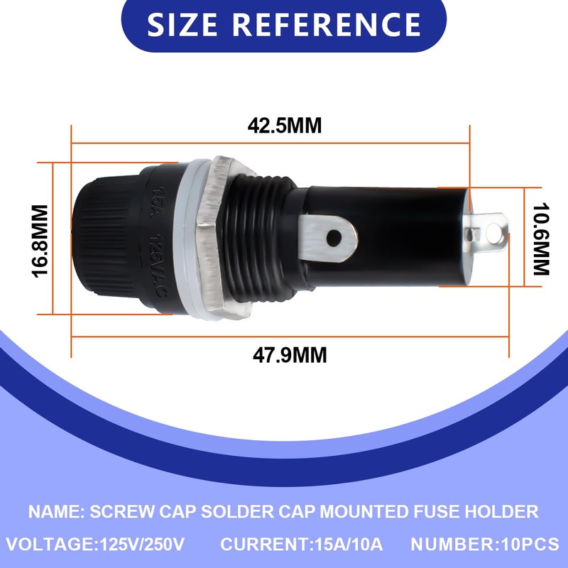 Innfeeltech 10pcs Screw Cap Solder Cap Mounted Fuse Holder Base