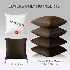 Jiiberl 18x18 Inches Dark Brown Series Pillow Covers for Livingroom and Bedroom, Solid Velvet Throw Pillow Covers for Couch Sofa Deor (Brown Series, 18x18)