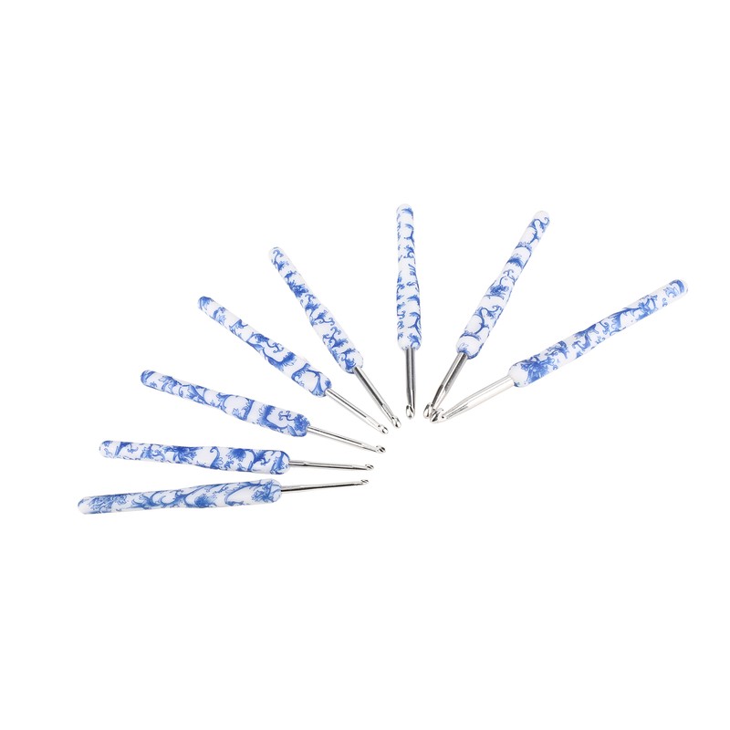 8pcs Crochet Hook Set Blue White Porcelain Printing Hand Polished