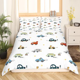 Homemissing Cars Cartoon Duvet Cover Cartoon Cars Bus Bedding Set Transport Vehicles Cars Comforter Cover for Kids Boys Traffic Vehicles Bedspread Cover Lightweight Quilt Cover Single