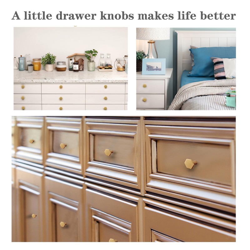LASAMOLL Solid Brushed Brass Kitchen Cabinet Hardware Modern Handles Knobs