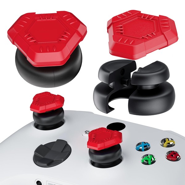PlayRealm - Extensor de palanca de pulgar sin caída y cubierta de agarre de silicona, 2 juegos para Xbox Series X/S y Xbox One S/X Controller (rojo OVNI)