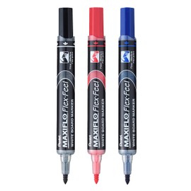 Pentel MWL5SBF Maxiflo Flex-Feel Flexible Tip Whiteboard Marker (Pack of 3) (Black, Red, Blue)