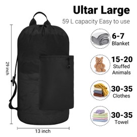 iaodia Laundry Bag with Shoulder Straps and Detergent Holder, Durable Laundry Bag Backpack for College Dorm/Travel/Camp (BLACK TARTAN)