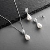 Mariell Pearl Drop Bridal Necklace and Earrings Set with CZ