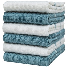 PH Pleasant Home 6 PK Checker Design Neg + Postive Kitchen Towel, (Aqua)
