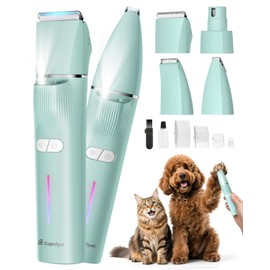 4-in-1 Dog Clippers for Grooming, Upgraded 2-Speed Pet Paw Trimmer and Nail Grinder with LED Light, Safety Low Noise Dog Hair Trimmer Shaver Grooming Clippers for Paw, Nail, Body, Face, Ear (Green)