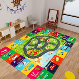 Mfmiudole Kids Rugs Traffic Road Carpet Play Rug 80×120 CM for Playroom Transportation ABC Educational Mat Alphabet Area Rug, Kids Playtime Collection Toddler Car Track Rug Cute Cartoon Animal Letters