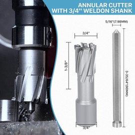 KEENTECH Carbide-Tipped Annular Cutter, 3/4" Diameter x 1-3/8" Depth, 3/4" Weldon Shank (2 Flat), High Speed Cutting TCT Mag Drill Bit with Pilot Pin for Harder Material, Stainless Steel, Cast Iron