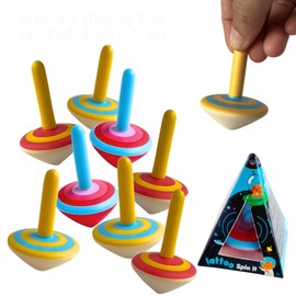 Lattooland Wooden Set of 10 Spinning Tops for Kids | Multicolor & Child-Safe Montessori | Educational Kindergarten Toys | Classic Lattoos | Flip Tops Gyroscope for Toddlers | Birthday Return Gift | 3+