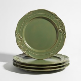 Yokiiimakiii salad plates set of 4, 10.5 inch Reactive Glaze Stoneware Dinner Dish Set for Dessert, Salad, Appetizer, platos de ceramica Dishwasher & Oven Safe, Scratch Resistant-Olive-drab Green