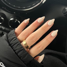 Beige Press on Nails Almond Shaped, SXVME Solid Color Glue on Nails Short Acrylic Fake Nails, Nude Extra Short Almond Nails Press ons, Natural Reusable Glossy False Nails for Women 30Pcs
