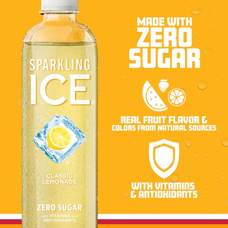 Sparkling Ice, Classic Lemonade Sparkling Water, Zero Sugar Flavored Water,
